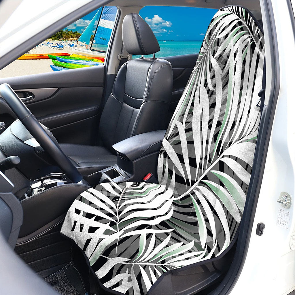Black White Tropical Leaf Pattern Print Waterproof Car Seat Cover