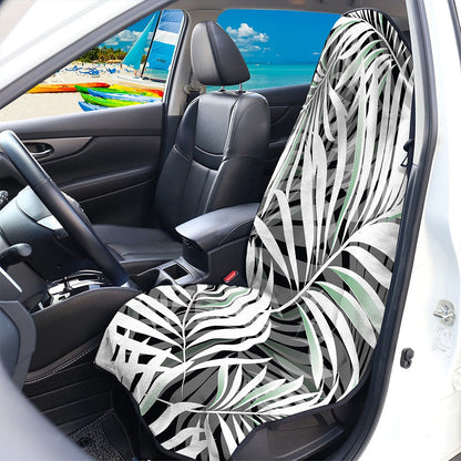 Black White Tropical Leaf Pattern Print Waterproof Car Seat Cover