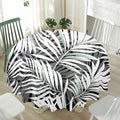 Black White Tropical Leaf Pattern Print Waterproof Round Tablecloth