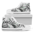Black White Tropical Leaf Pattern Print White High Top Sneakers