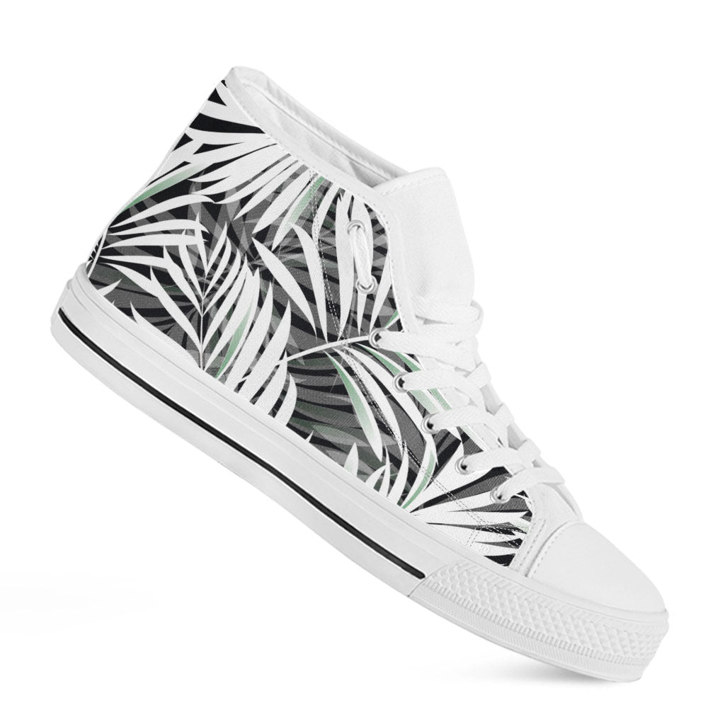 Black White Tropical Leaf Pattern Print White High Top Sneakers