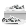 Black White Tropical Leaf Pattern Print White Low Top Sneakers