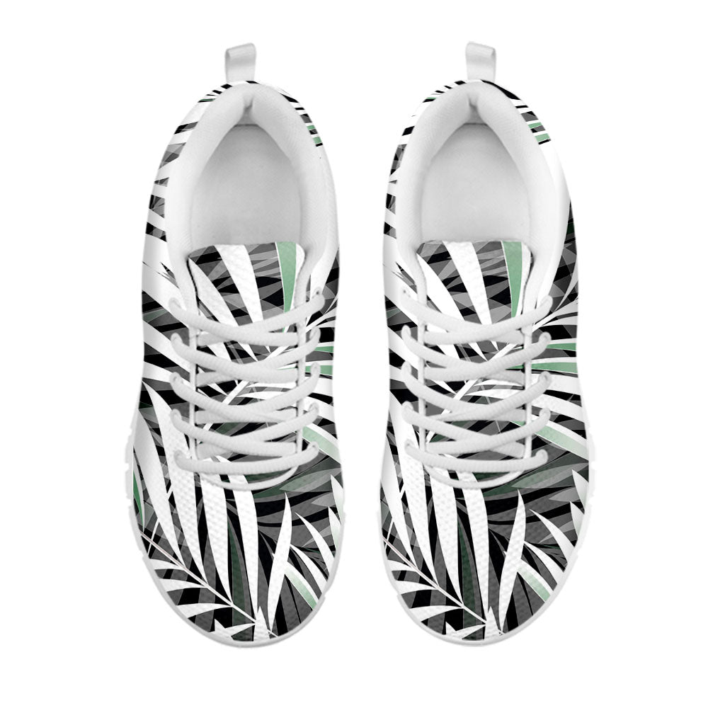 Black White Tropical Leaf Pattern Print White Running Shoes