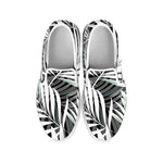 Black White Tropical Leaf Pattern Print White Slip On Sneakers