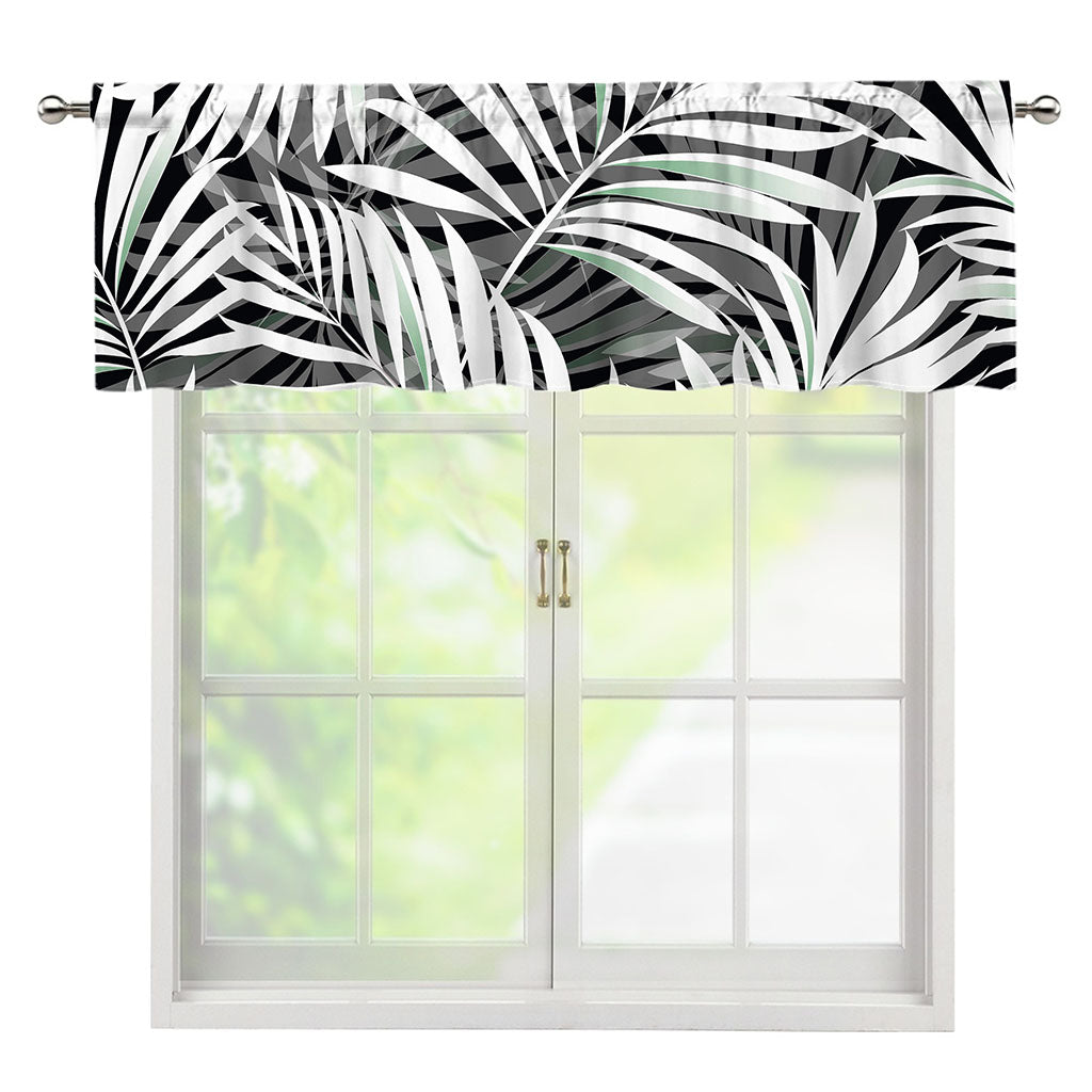 Black White Tropical Leaf Pattern Print Window Valance