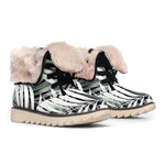 Black White Tropical Leaf Pattern Print Winter Boots