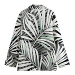 Black White Tropical Leaf Pattern Print Women's Blazer