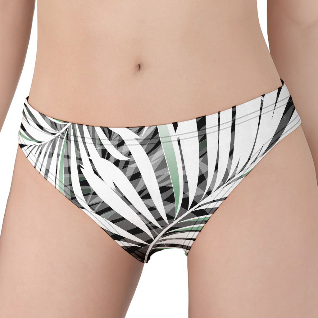 Black White Tropical Leaf Pattern Print Women's Panties