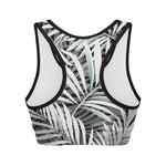 Black White Tropical Leaf Pattern Print Women's Sports Bra