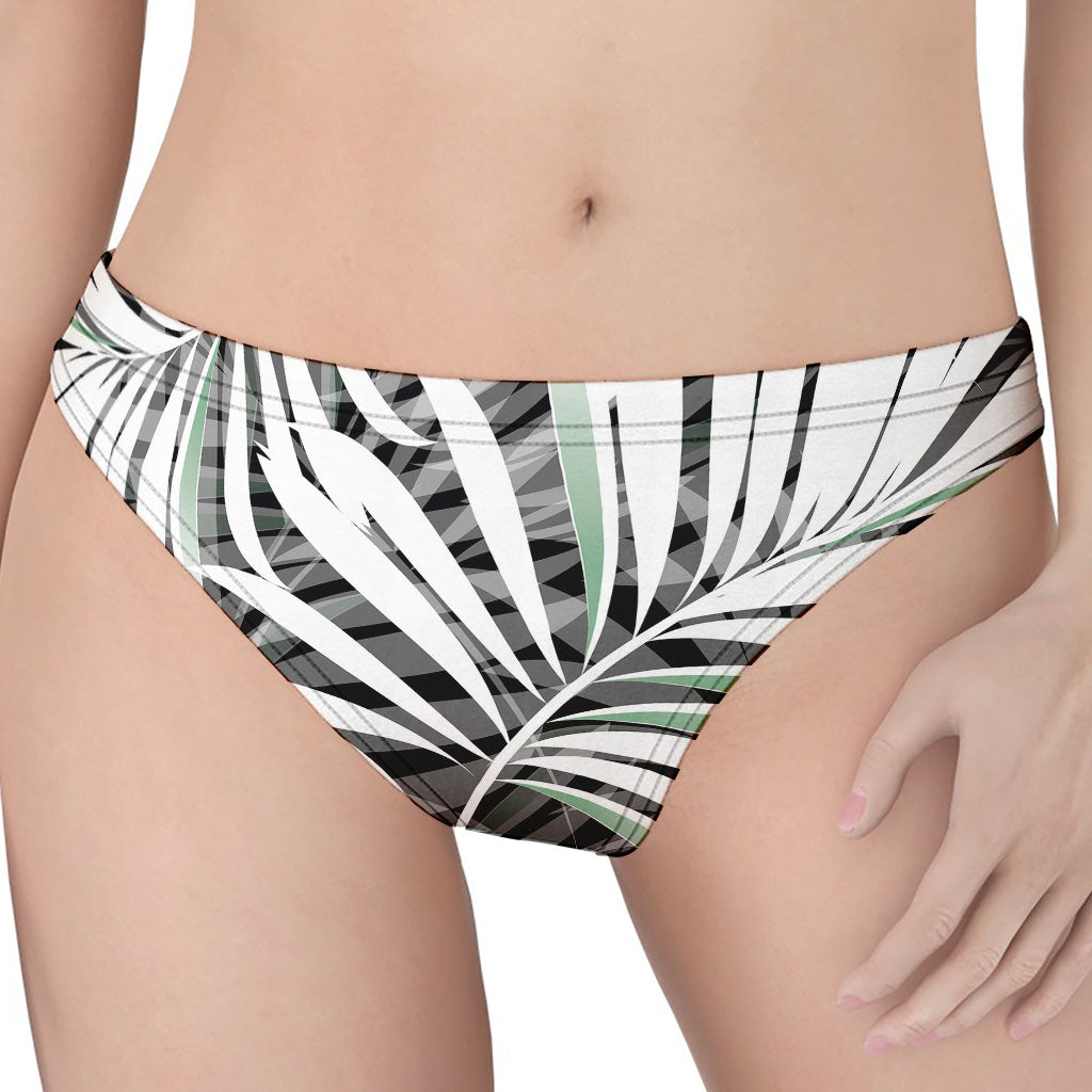 Black White Tropical Leaf Pattern Print Women's Thong