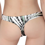 Black White Tropical Leaf Pattern Print Women's Thong