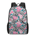 Black White Zebra Floral Pattern Print 17 Inch Backpack