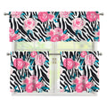 Black White Zebra Floral Pattern Print 3 Piece Kitchen Curtains