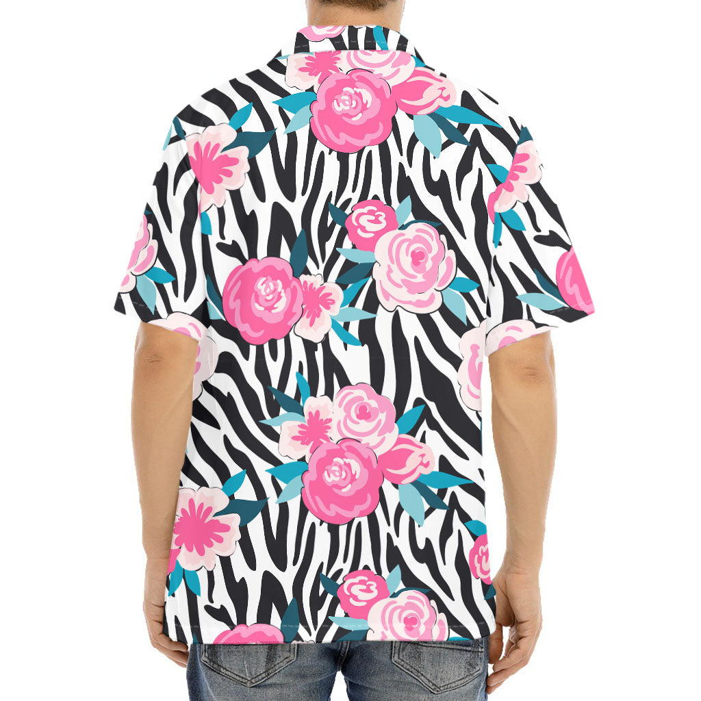 Black White Zebra Floral Pattern Print Aloha Shirt