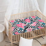 Black White Zebra Floral Pattern Print Baby Crib Sheet