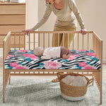 Black White Zebra Floral Pattern Print Baby Crib Sheet