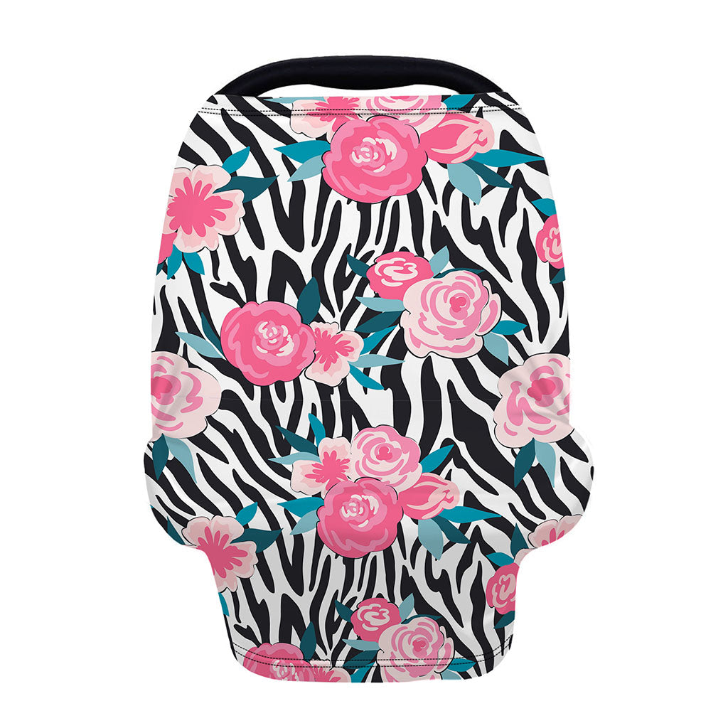 Black White Zebra Floral Pattern Print Baby Seat Cover