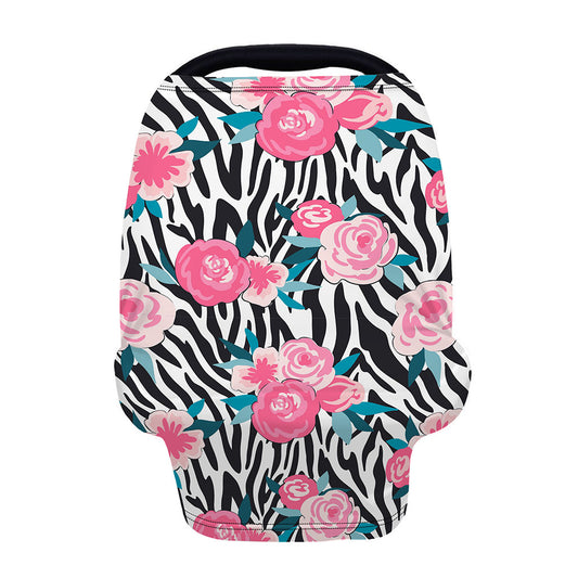 Black White Zebra Floral Pattern Print Baby Seat Cover
