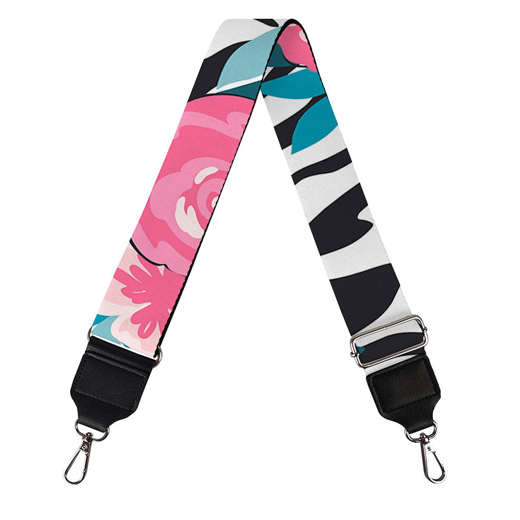 Black White Zebra Floral Pattern Print Bag Strap