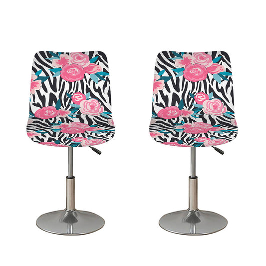 Black White Zebra Floral Pattern Print Bar Stool Covers