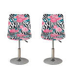 Black White Zebra Floral Pattern Print Bar Stool Covers