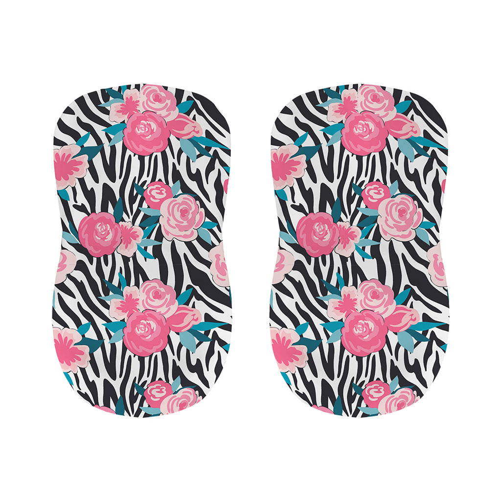 Black White Zebra Floral Pattern Print Bar Stool Covers