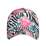 Black White Zebra Floral Pattern Print Baseball Cap