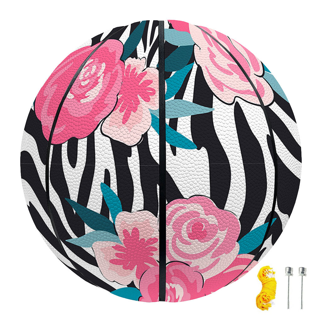 Black White Zebra Floral Pattern Print Basketball