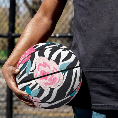 Black White Zebra Floral Pattern Print Basketball