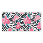 Black White Zebra Floral Pattern Print Beach Towel