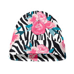 Black White Zebra Floral Pattern Print Beanie