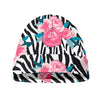 Black White Zebra Floral Pattern Print Beanie