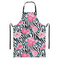 Black White Zebra Floral Pattern Print Bib Apron With Pocket
