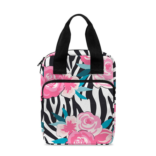 Black White Zebra Floral Pattern Print Bible Tote Bag