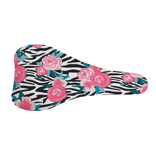 Black White Zebra Floral Pattern Print Bicycle Seat Cover