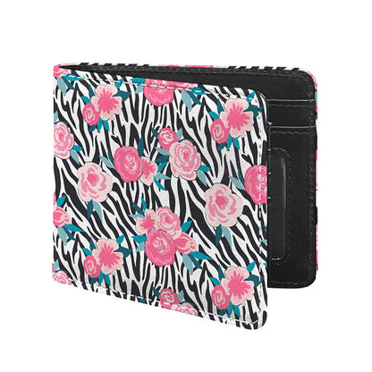 Black White Zebra Floral Pattern Print Bifold Wallet