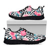 Black White Zebra Floral Pattern Print Black Running Shoes