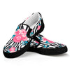 Black White Zebra Floral Pattern Print Black Slip On Sneakers