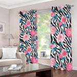 Black White Zebra Floral Pattern Print Blackout Grommet Curtains