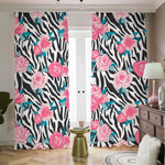 Black White Zebra Floral Pattern Print Blackout Pencil Pleat Curtains