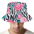 Black White Zebra Floral Pattern Print Bucket Hat