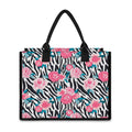 Black White Zebra Floral Pattern Print Canvas Tote Bag