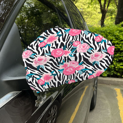 Black White Zebra Floral Pattern Print Car Side Mirror Covers