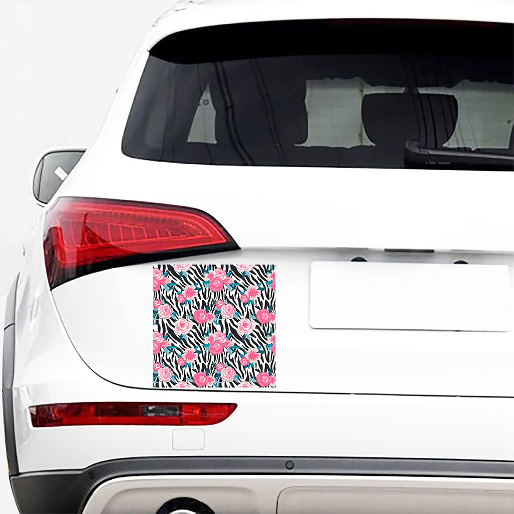 Black White Zebra Floral Pattern Print Car Sticker