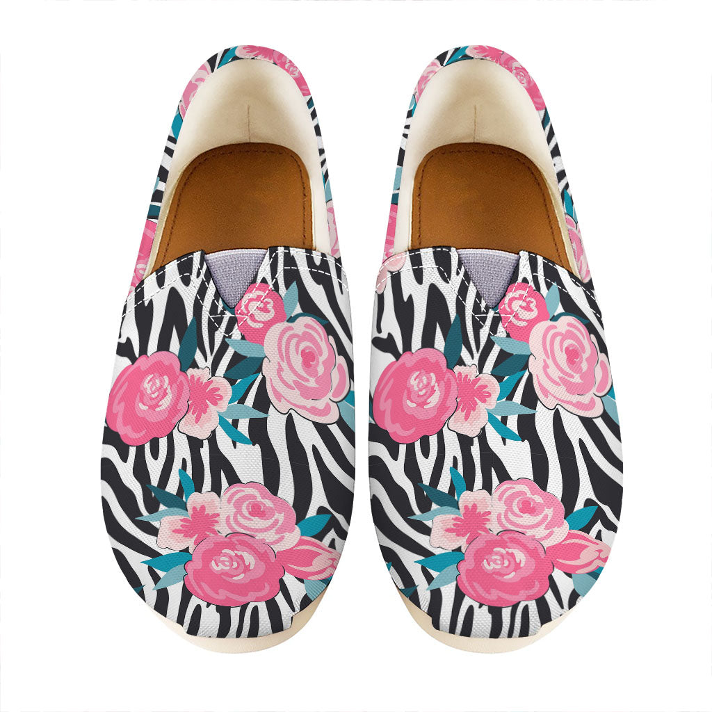 Black White Zebra Floral Pattern Print Casual Shoes