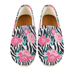 Black White Zebra Floral Pattern Print Casual Shoes