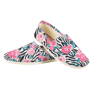 Black White Zebra Floral Pattern Print Casual Shoes