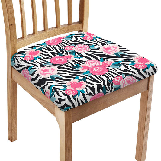 Black White Zebra Floral Pattern Print Chair Cushion Cover