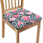 Black White Zebra Floral Pattern Print Chair Cushion Cover