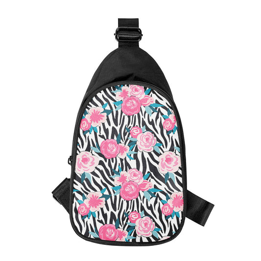 Black White Zebra Floral Pattern Print Chest Bag
